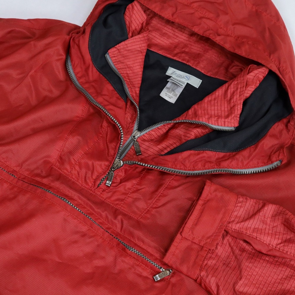 Zegna Sport Anorak Jacket Mens XL Red Half Zip Hooded Windbreaker Made in Italy
